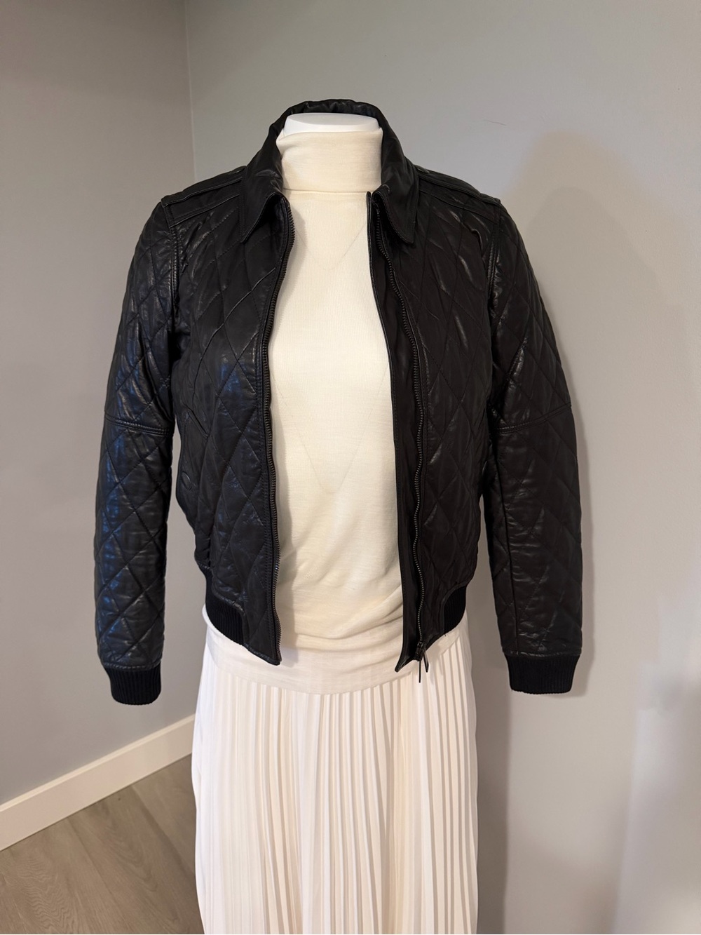 Burberry Black Quilted Leather Bomber Jacket